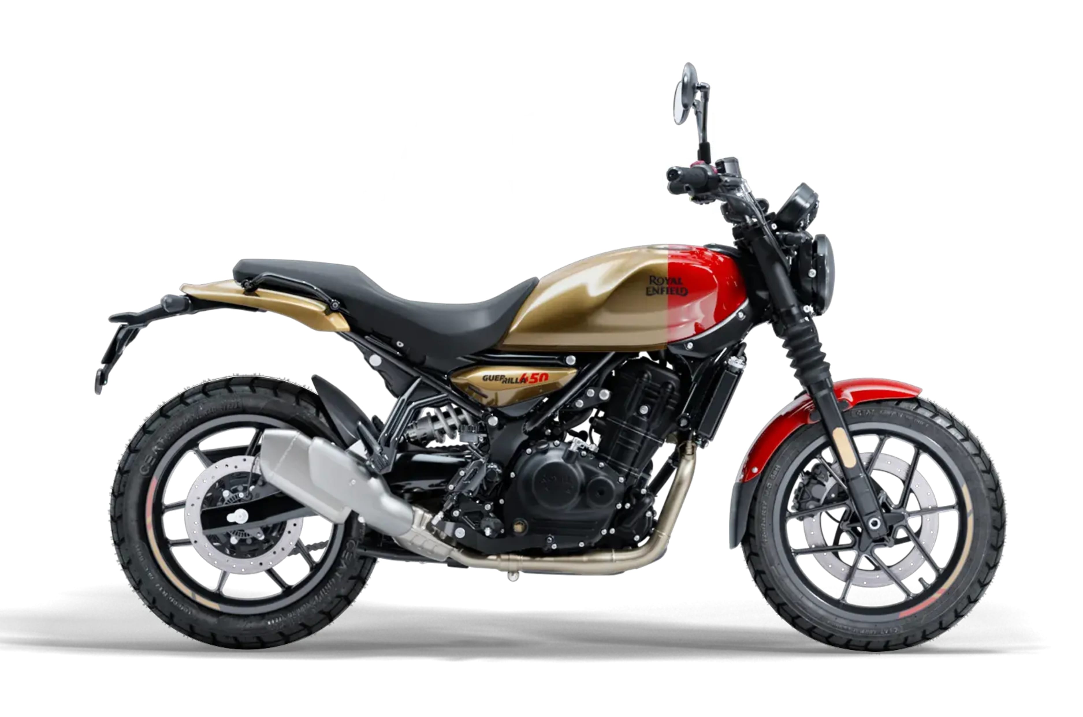 Royal Enfield Guerrilla 450 red and gold colour